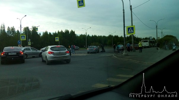 Угол Богатырского проспекта и Шуваловского,сбили велосипедиста на пешеходном переходе