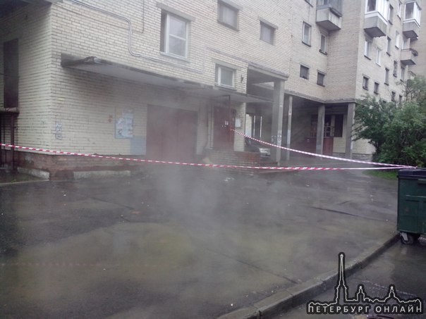 На Бухарестской у дома 23/1, прорвало трубу с горячей водой в 15ой парадной.
