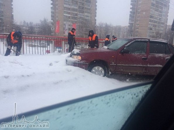 Откапывают родную ласточку на Пискаревском мосту