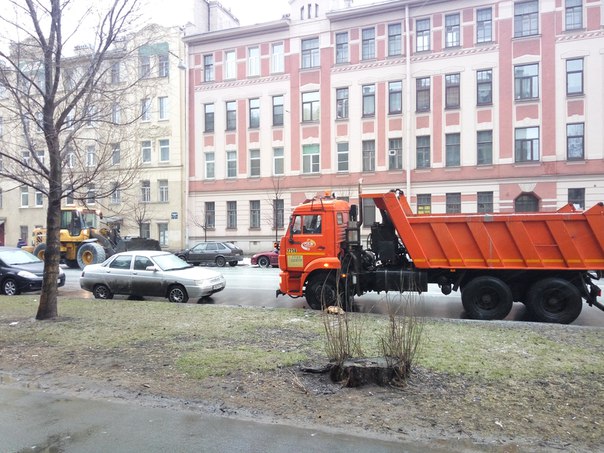 Левашовский проспект залило бетоном из бетономешалки убирают.