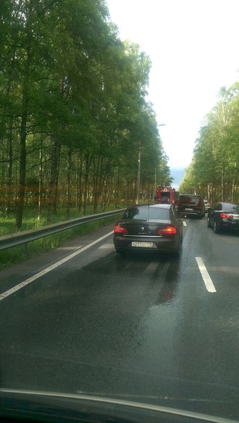 Упало дерево, небольшая пробка на Приморском шоссе 38 км, после Сестрорецка,МЧС на месте.