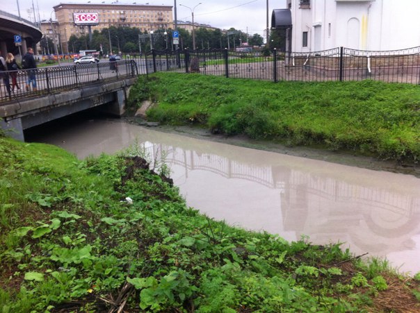 Река Красненькая (на пересечении с пр.Стачек) сегодня утром выглядит вот так. Взглянуть бы тому в гл...