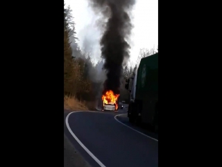 На трассе Светогорск — Петербург сгорел рейсовый автобус