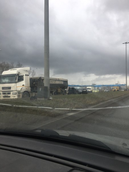 В начале Софийской в сторону Колпино, леон на обочине , перед разворотом