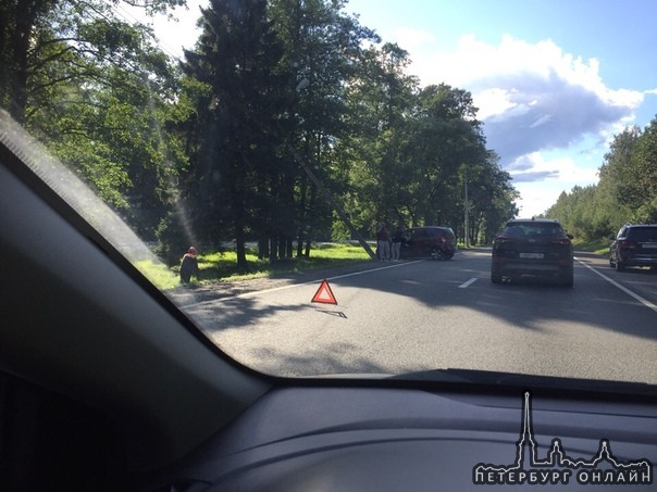 На Приморском шоссе, перед путепроводом в сторону Сестрорецка, столб помешал автомобилю съехать в ...