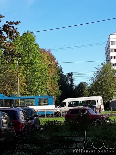 На проспекте Ветеранов, сразу за светофором с Тамбасова. 68 маршрутка въехала в зад 37 троллейбусу. ...
