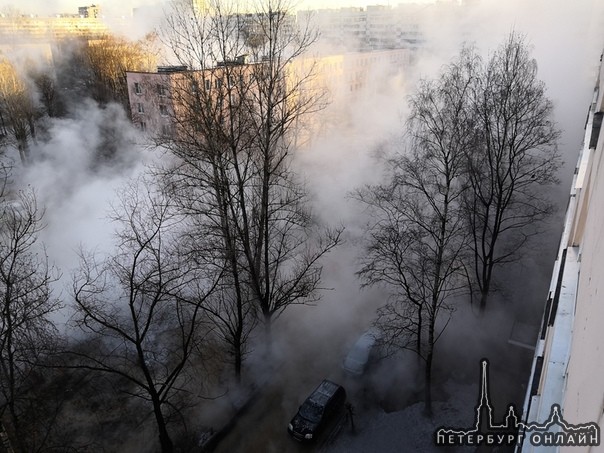 На Бухарестской 78,во дворе прорвало трубу с горячей водой, все машины в воде. В доме горячей воды н...