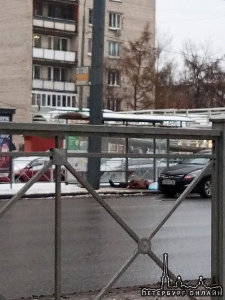 Перекрёсток ул. Будапештской и пр. Славы, автобусная остановка на Славе в сторону Московкой, лежит т...
