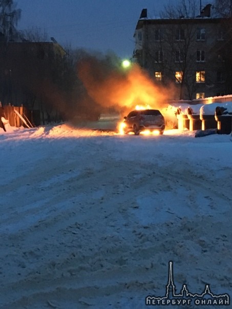 Горит машина на Центральной улице в пос.Аннино Ломоносовского района, прибыли полиция и пожарные.