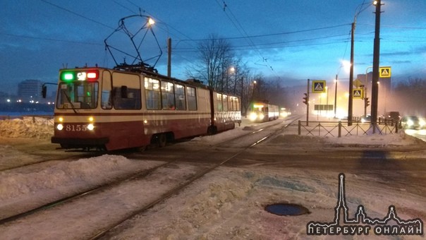 На Проспекте Ветеранов похоже сломался Трамвай, все трамваи стоят