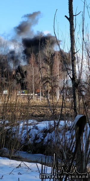 На Волхонском шоссе горит что-то на территории мусоросортировочного завода...