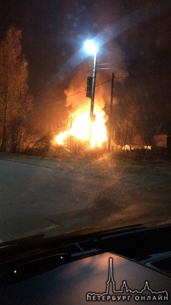 Пожар в посёлке Ленинское Выборгского района Ленинградской области.