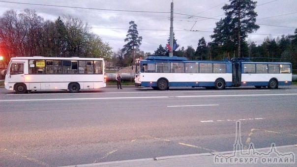 При подъезде к перекрёстку пр.Ветеранов и ул.Лётчика Пилютова, троллейбус подтолкнул автобус-маршрут...