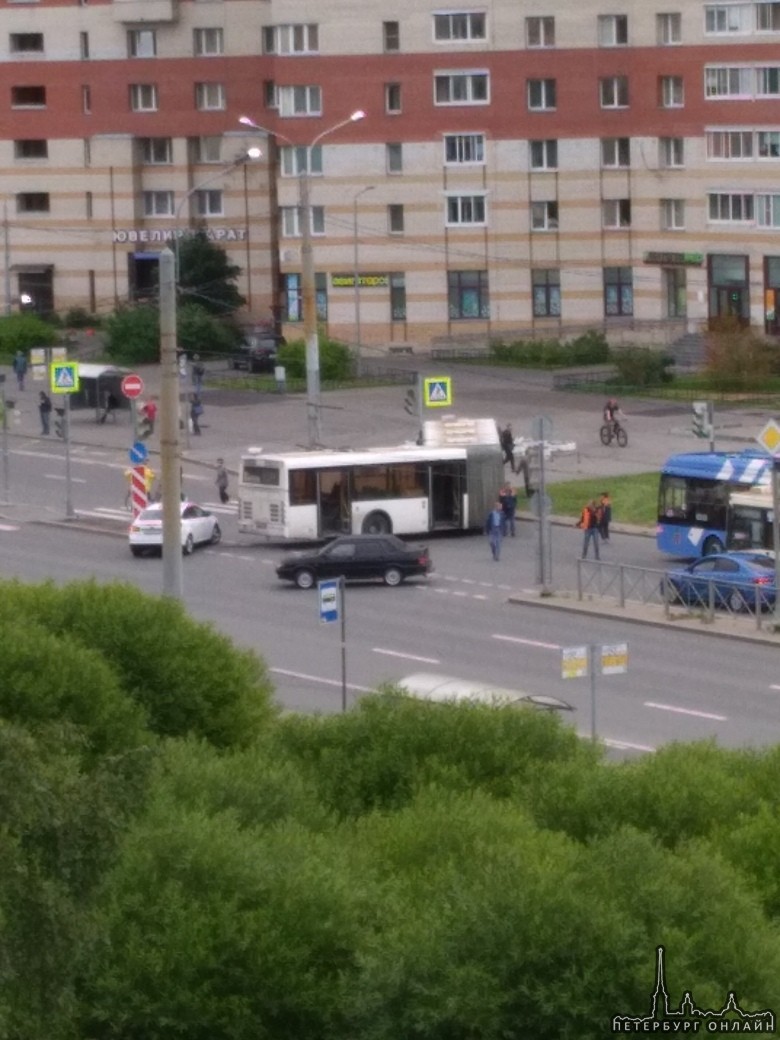 На перекрестке Гаккелевской и Камышовой Водителю автобуса не удалось развернуться Кто-то разворачи...