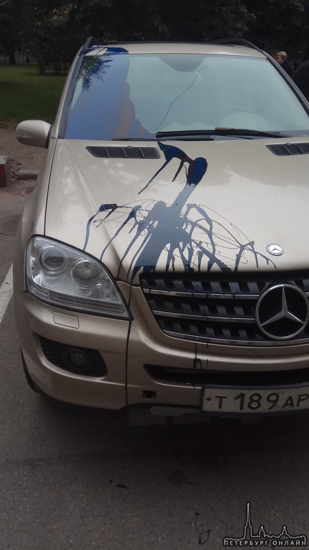 Припаркованный у дома 27 по Каменноостровскому пр. автомобиль Mercedes стал жертвой вандалов. Причин...
