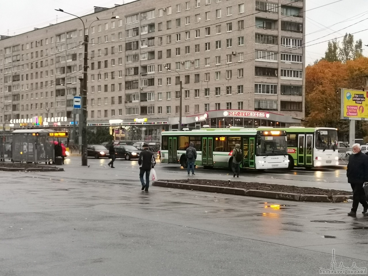 Стукнулись два автобуса на проспекте Просвещения около метро Гражданский проспект
