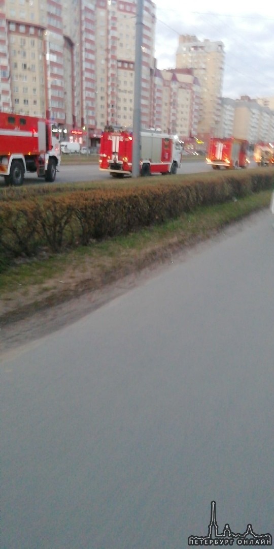Шесть пожарных расчётов на парковке у Карусели на Савушкина, там горел пресс для бумаги