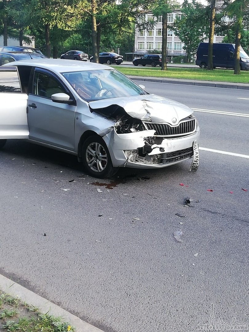 На проспекте Тореза Ford стал тормозить на пешеходном переходе, а Skoda не успела затормозить. Все ж...