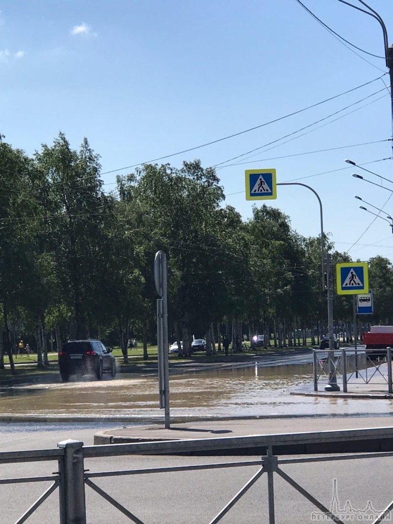 Небольшое наводнение на пересечении Светлановского и Луначарского.