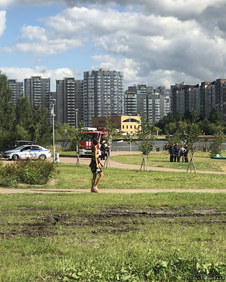 В Купчино в парке Героев-Пожарных видимо кто-то утонул. Стоит ДПС и пожарный автомобиль. Как сообщ...