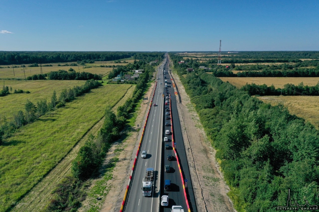 Пробка на Московском шоссе на участке Любань-Рябово.